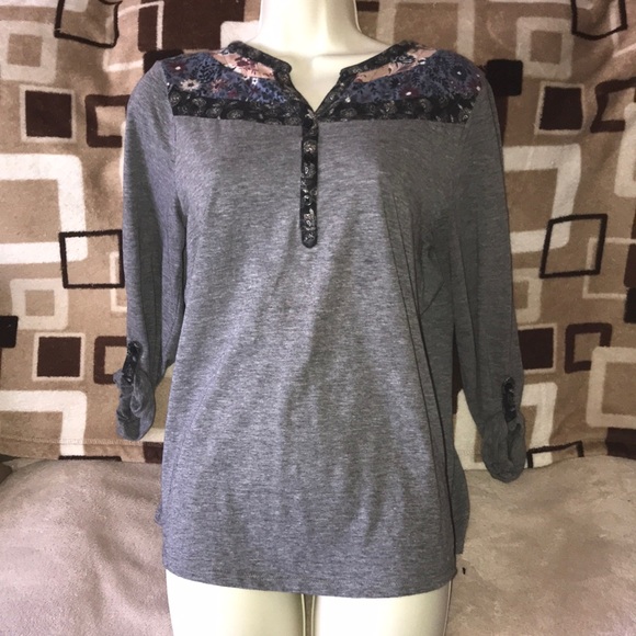 Style & Co PL grey 3/4 sleeved shirt - Picture 2 of 6